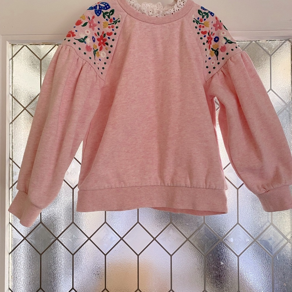 Mini Boden Pink Floral Embroidered Sweater
